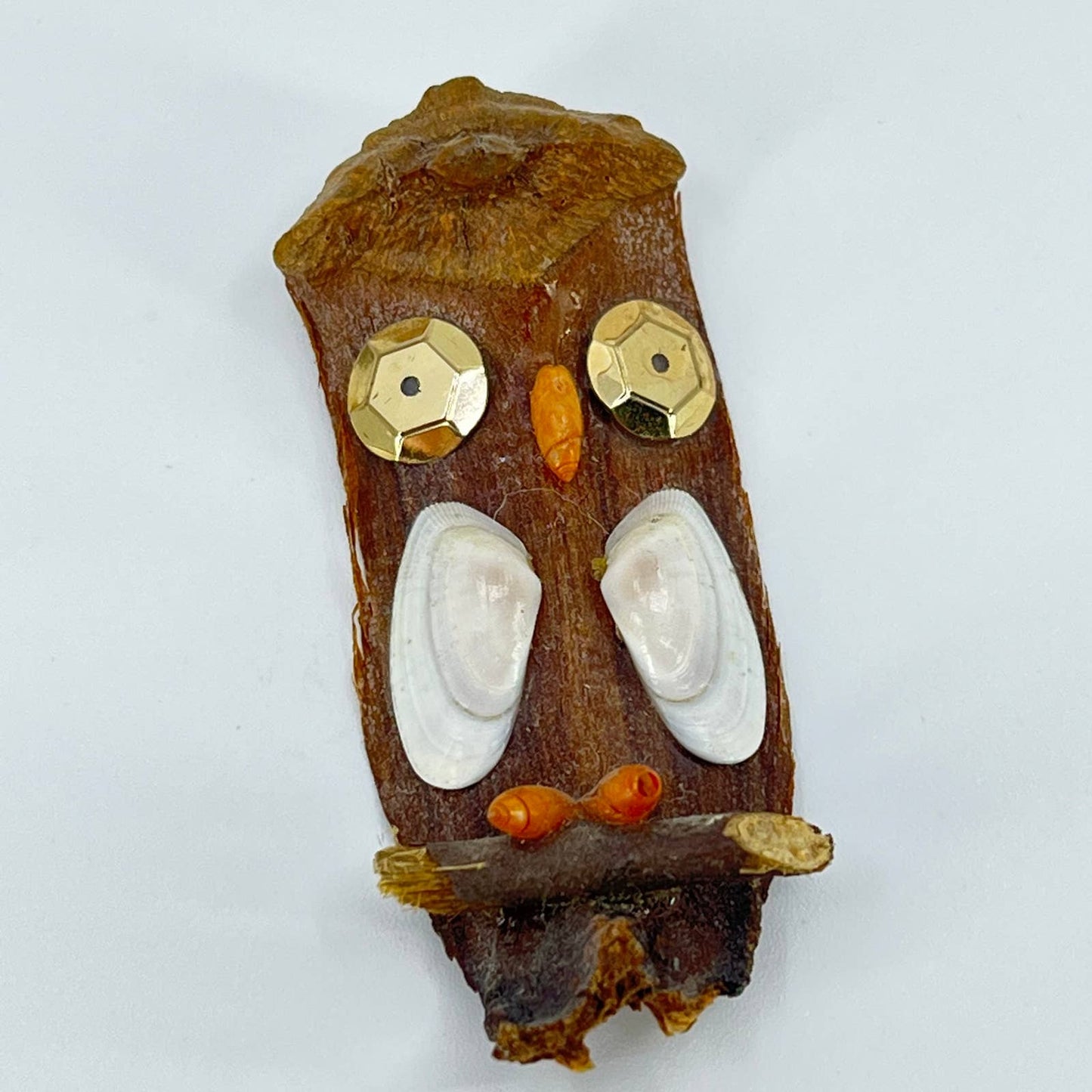 Vtg Folk Art Wood Pinecone Owl Refrigerator Magnet SD2