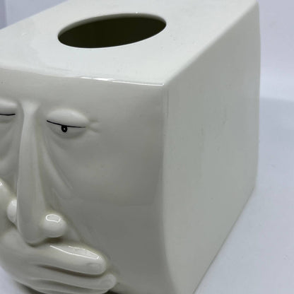 1980s Ceramic Face Sneezing Nose Winking Tissue Box Cover Fitz and Floyd TI1