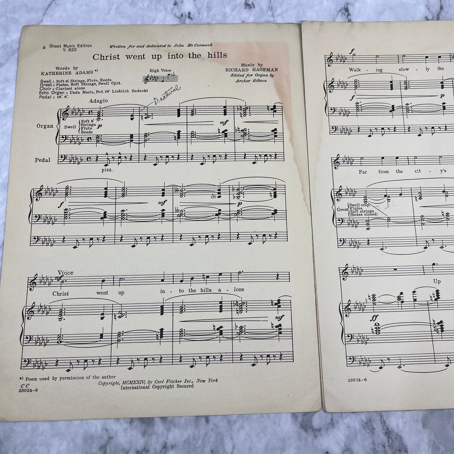 Christ Went Up Into The Hills Katherine Adams Hageman Sheet Music 1924 V39-2
