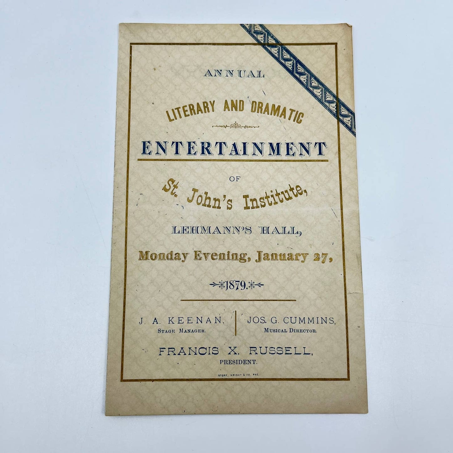 1879 St. John’s Institute Lehmann’s Hall Drama Event Program Baltimore MD AA7