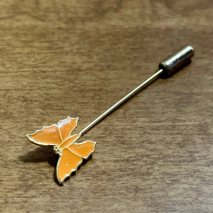 Vintage MCM Hat Lapel Stick Pin Apricot Enamel Butterfly Gold Tone SE1