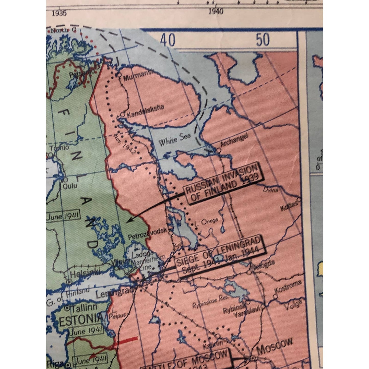 LARGE 1956 Denoyer-Geppert Co Wall Map European Area in World War II 1939 - 1945