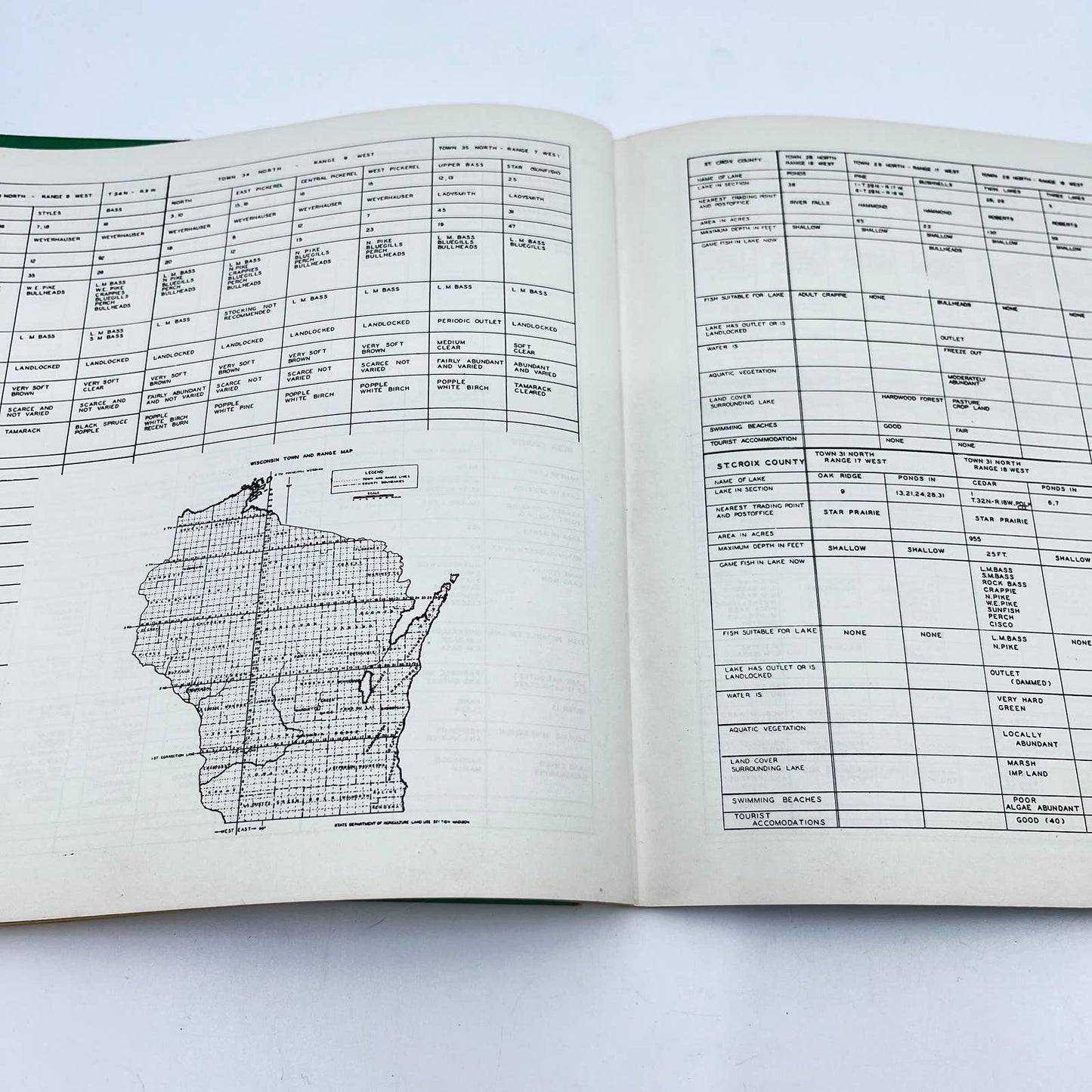 1942 Inventory of Northern Wisconsin Lakes Book WI Dept of Agriculture TE7