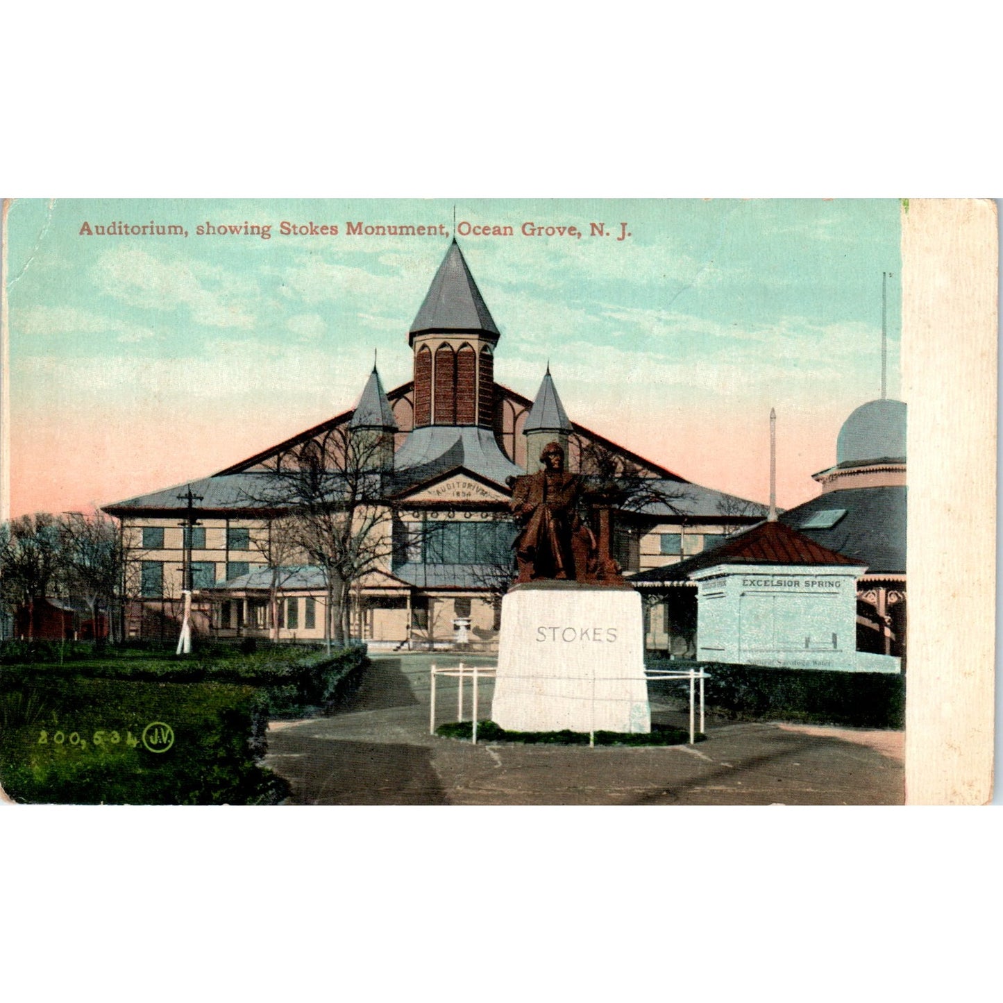 Auditorium Stokes Monument Ocean Grove NJ c1910 Original Postcard P3-3