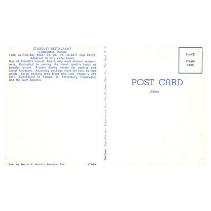 Vintage Postcard - Stardust Restaurant Dining Room Clearwater Florida AD9