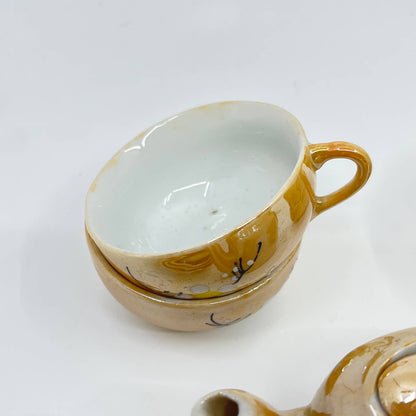 Vintage Child's Tea Set China Peach Lusterware Hand Painted Japan TE6