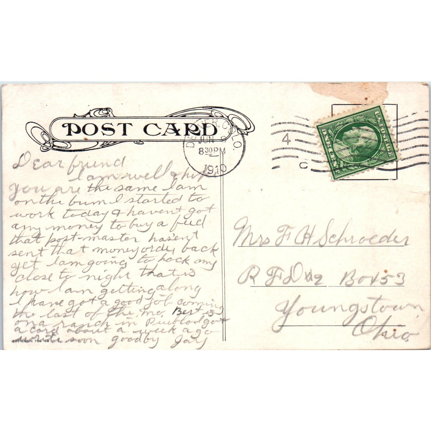 1910 Abbott Hotel Denver Colorado Original Postcard P1-11