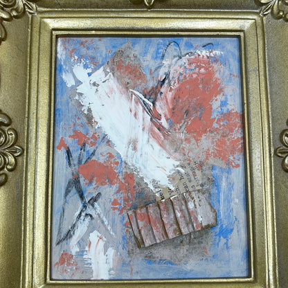 Original Framed Abstract Art Painting 6.5x7 Mini "Broken Whisper" Signed TJ9