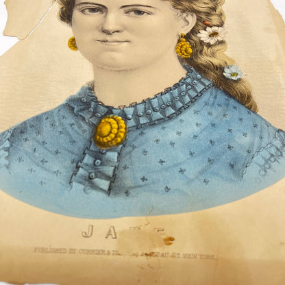 1860s Currier & Ives Tinted Engraving Print JANE 10x14” FL1