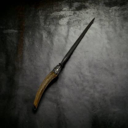 Antique Lee’s 13” Stag Antler Handle Sterling Honing Rod Sharpener TK2