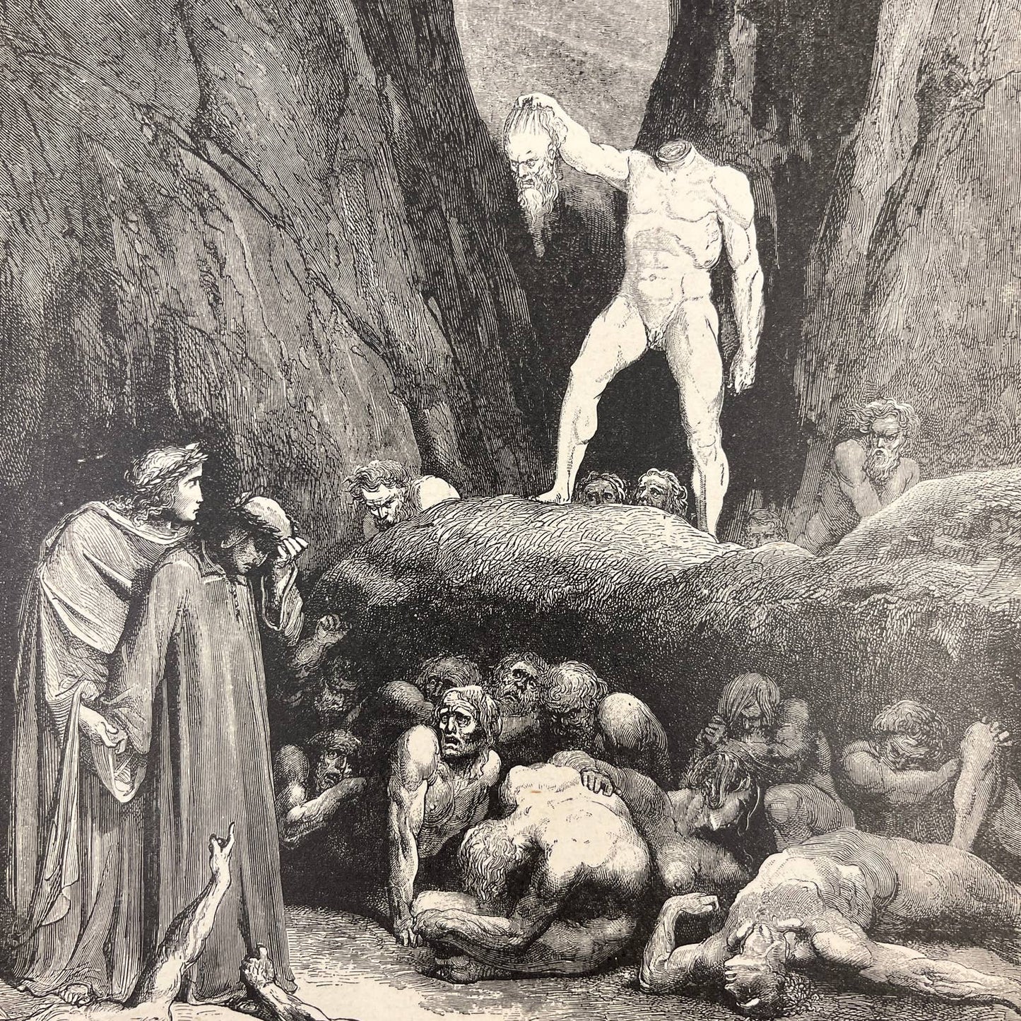 1880s Gustave Dore Engraving Dante By the hair It bore the sever'd member FL4