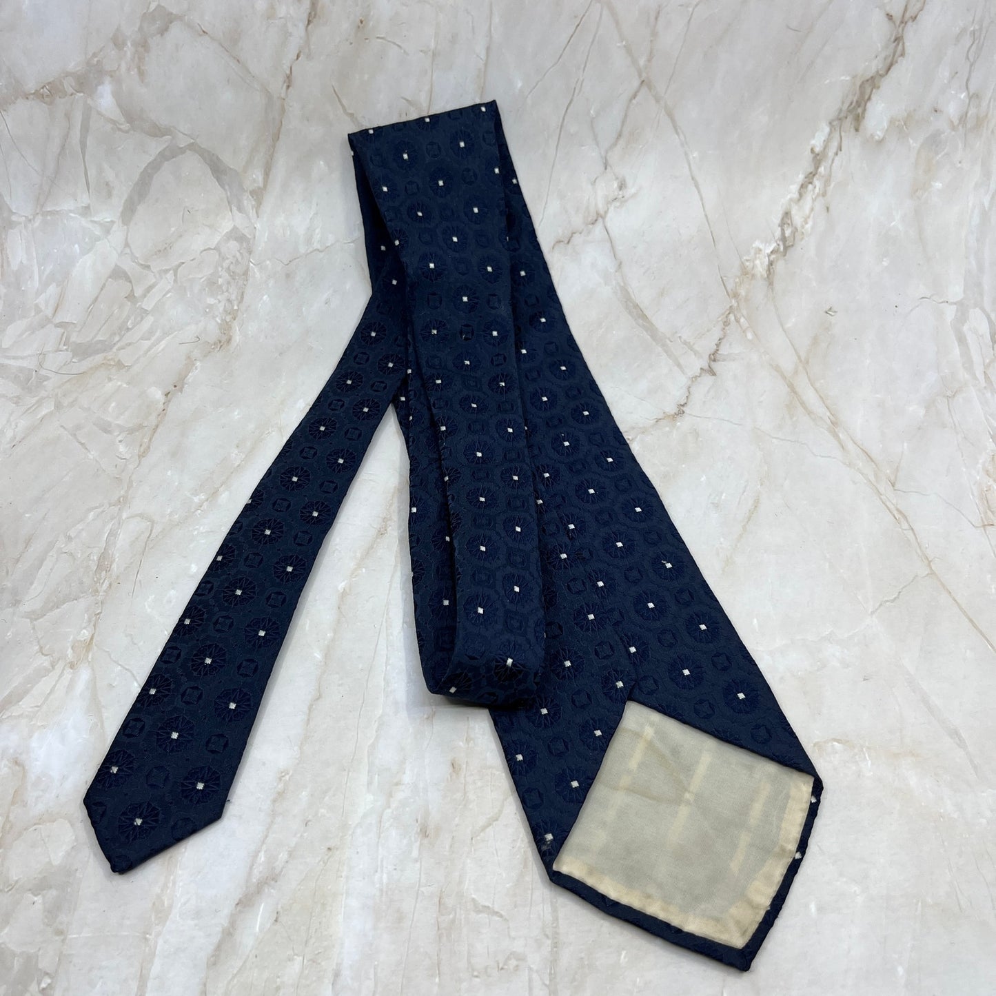 Retro Men's Blue and White Textured Polyester Necktie Tie TK3
