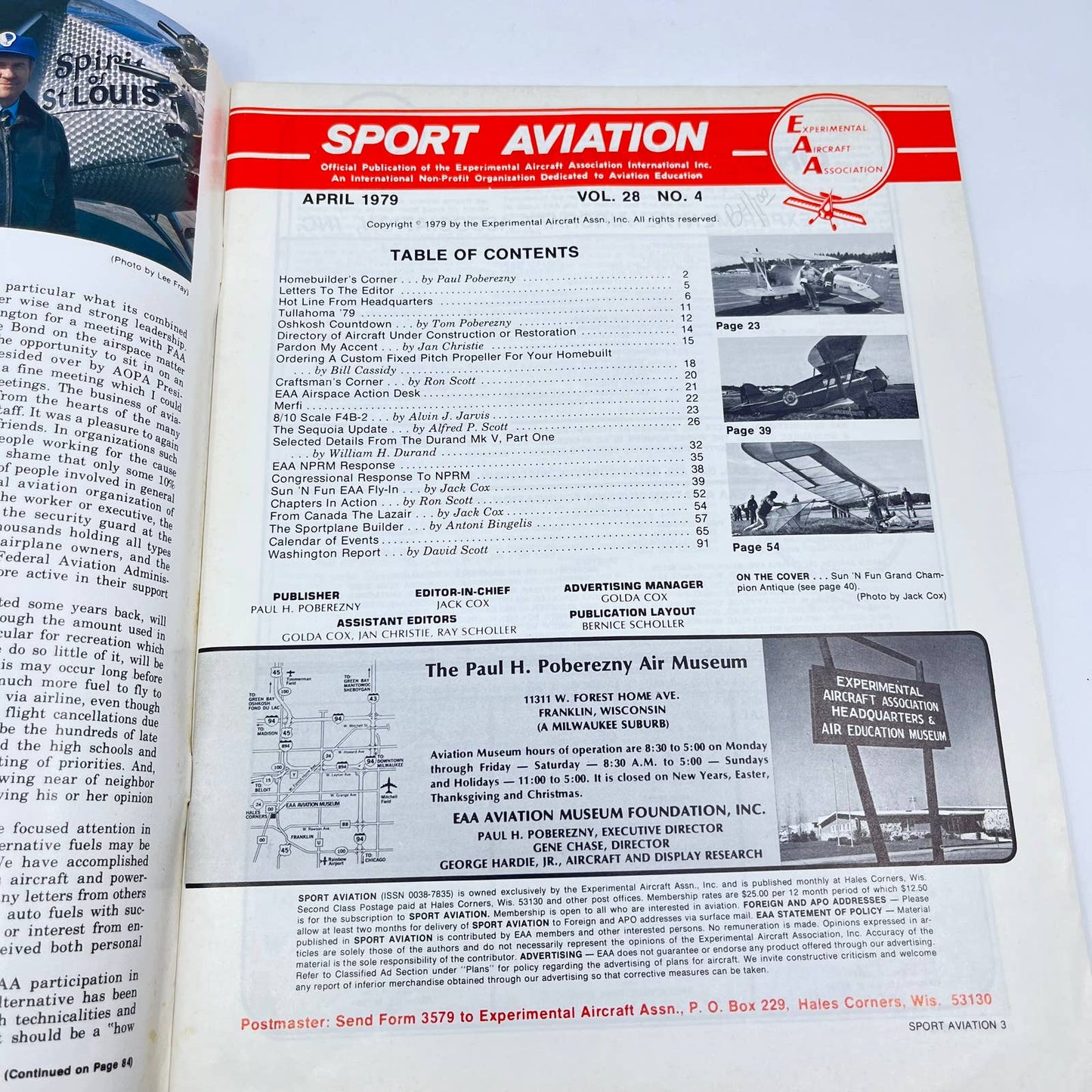 Sport Aviation Magazine April 1979 Flying Airplane Pilot EAA Magazine TC6