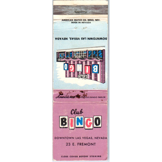 Club Bingo Las Vegas Nevada Advertising Matchbook Cover MM9-8