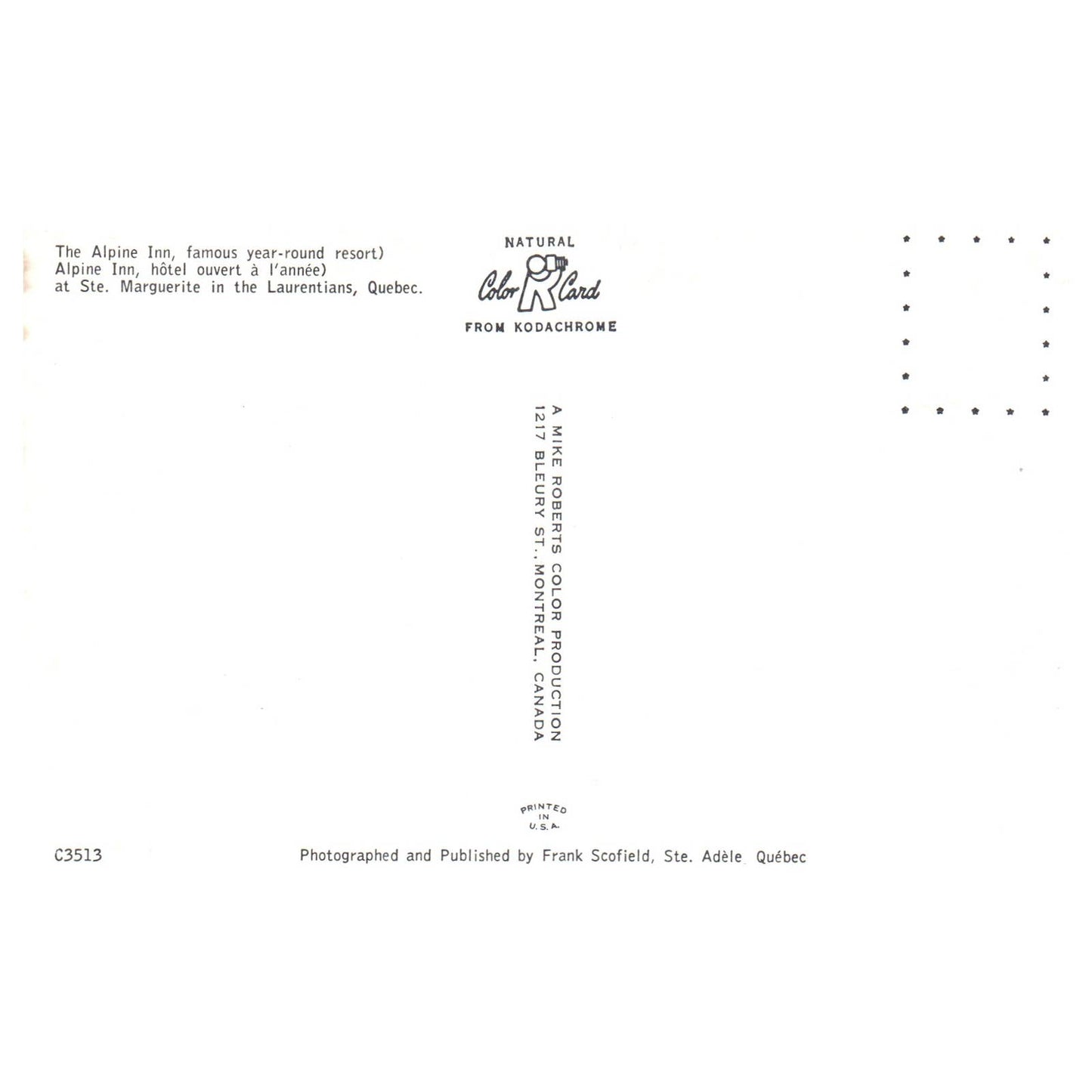 Vintage Postcard - The Alpine Inn at Ste. Marguerite Laurentians Quebec TJ6-1