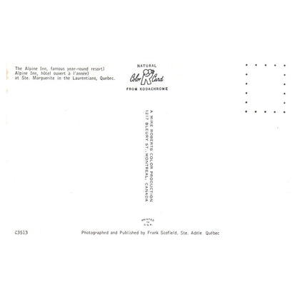 Vintage Postcard - The Alpine Inn at Ste. Marguerite Laurentians Quebec TJ6-1