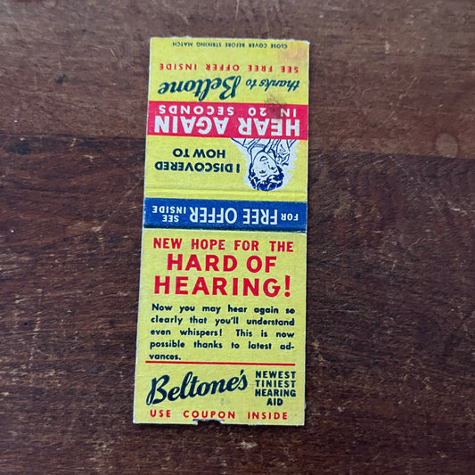 Beltone's Hearing Aids Advertising Matchbook Cover MM11-6