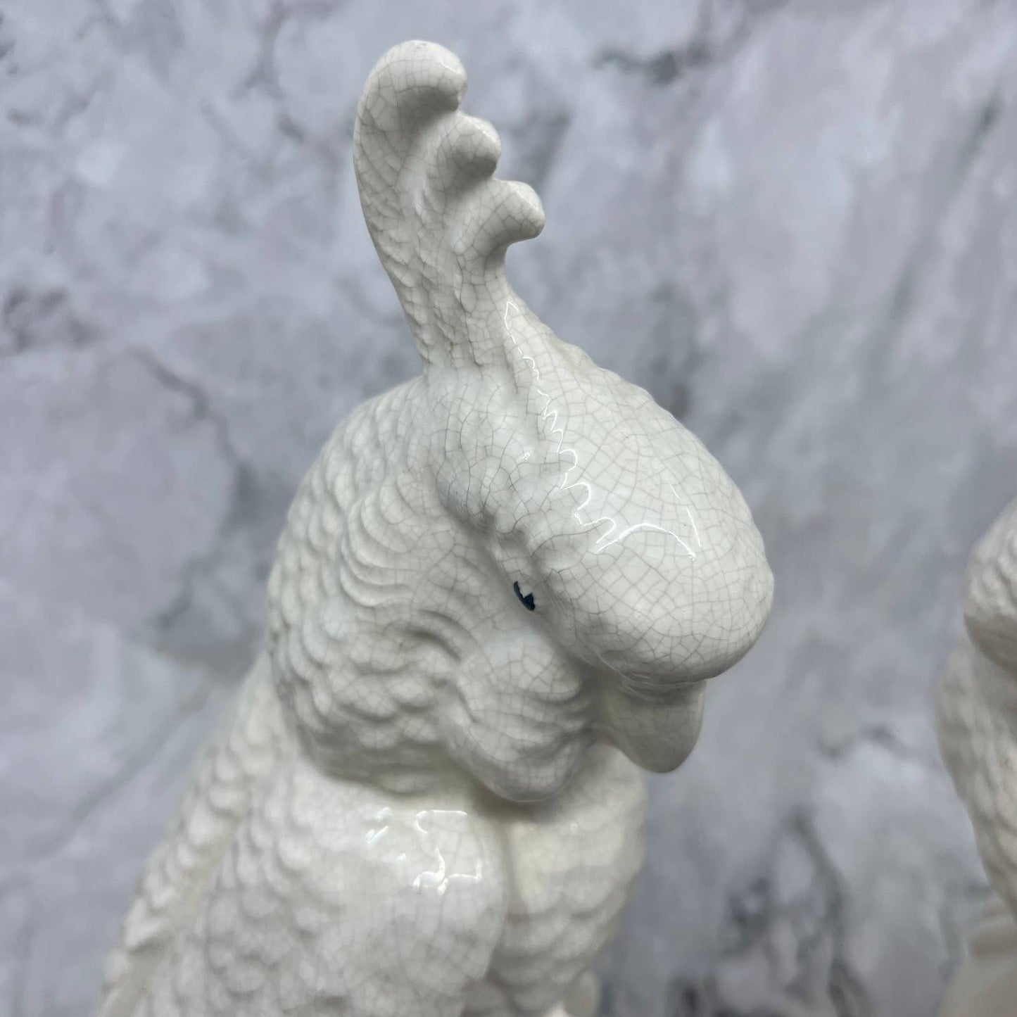 Set of 2 MCM Large White Porcelain Cockatoo Statue Blanch De Chine Style 11” TJ9