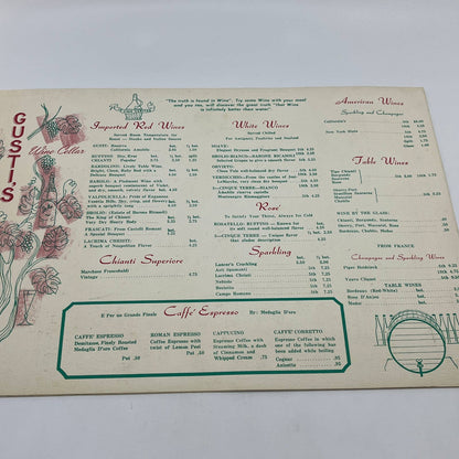 1960s Gusti's Italian Restaurant Menu Washington DC FL3
