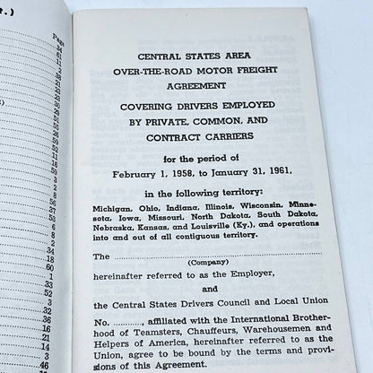 1958 Central States Area Over-The-Road Motor Freight Agreement Booklet TF9