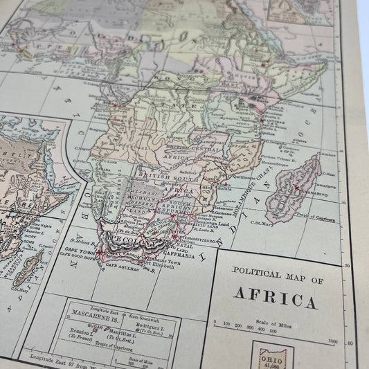 1896 Engraved Tinted Political Map of Africa 9x12" FL5