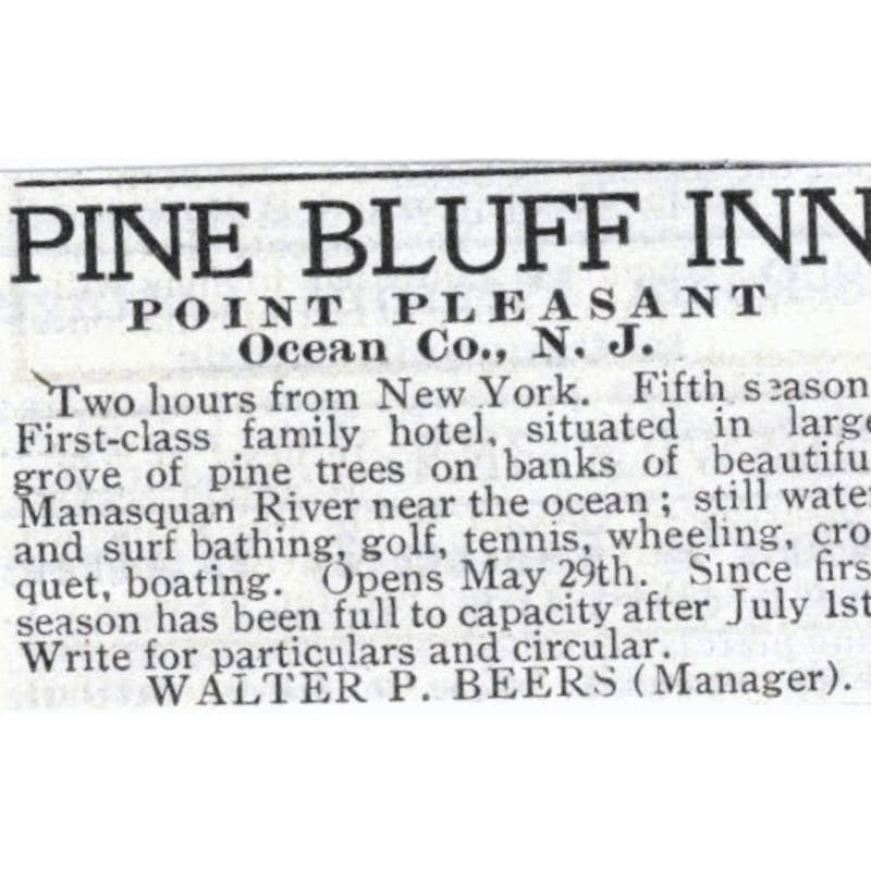 Pine Bluff Inn Point Pleasant Ocean Co NJ Walter P. Beers - 1903 Ad TJ7-S9