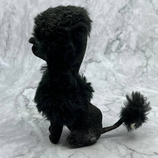 1950s MCM Black Celluloid Flocked Felt Dog Poodle Toy 4x6 TJ1