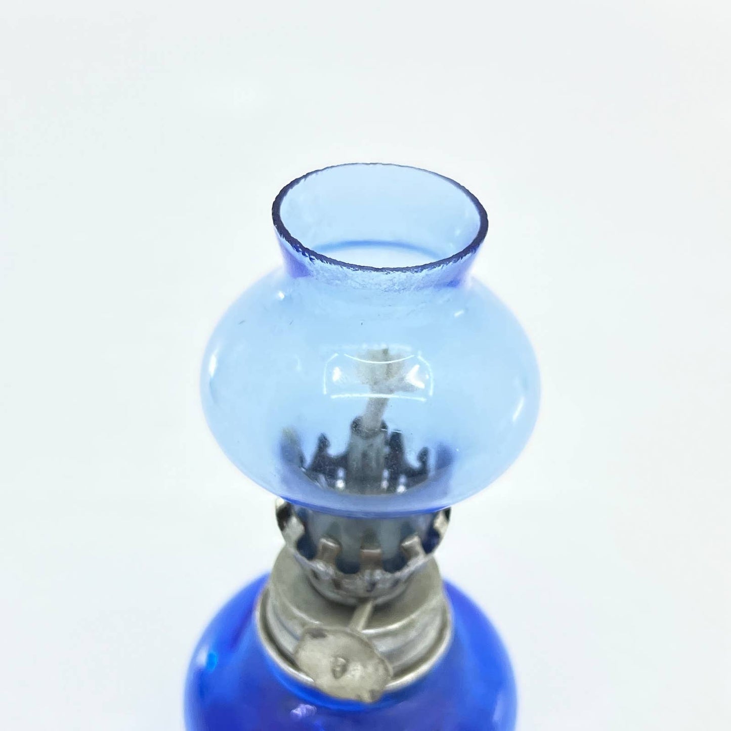 Vintage Mini Cobalt Blue Glass Kerosene Oil Lamp 4.5" TC7-1
