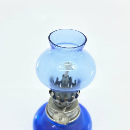 Vintage Mini Cobalt Blue Glass Kerosene Oil Lamp 4.5" TC7-1