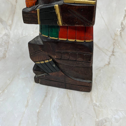 Hand Carved Hand Painted Wooden Aztec Mayan Totem Pole Sculpture 14” TI7