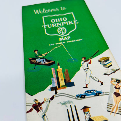 Vintage c1950 Ohio Turnpike Fold Out Map & Travel Sightseeing Guide C2