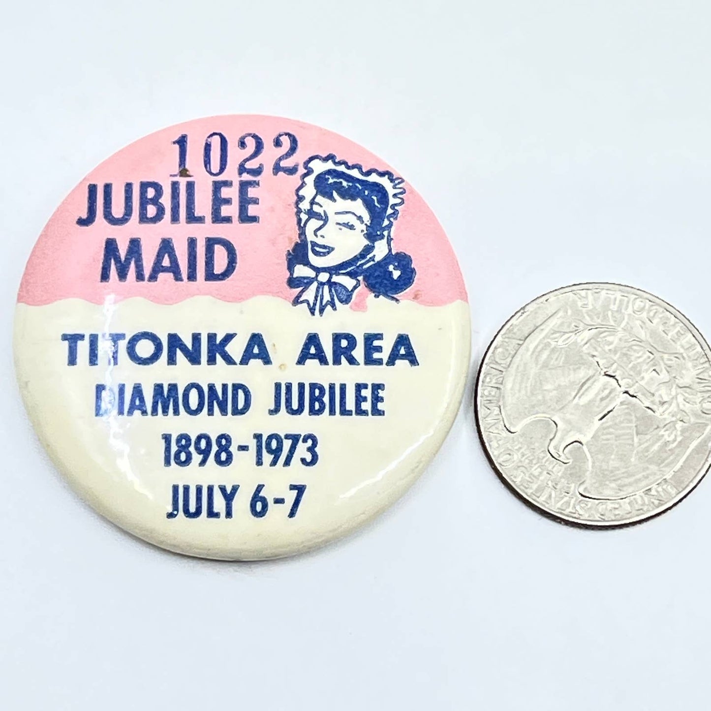 Vintage 1978 Titonka Area Jubilee Maid Diamond Jubilee Pinback Button SD9