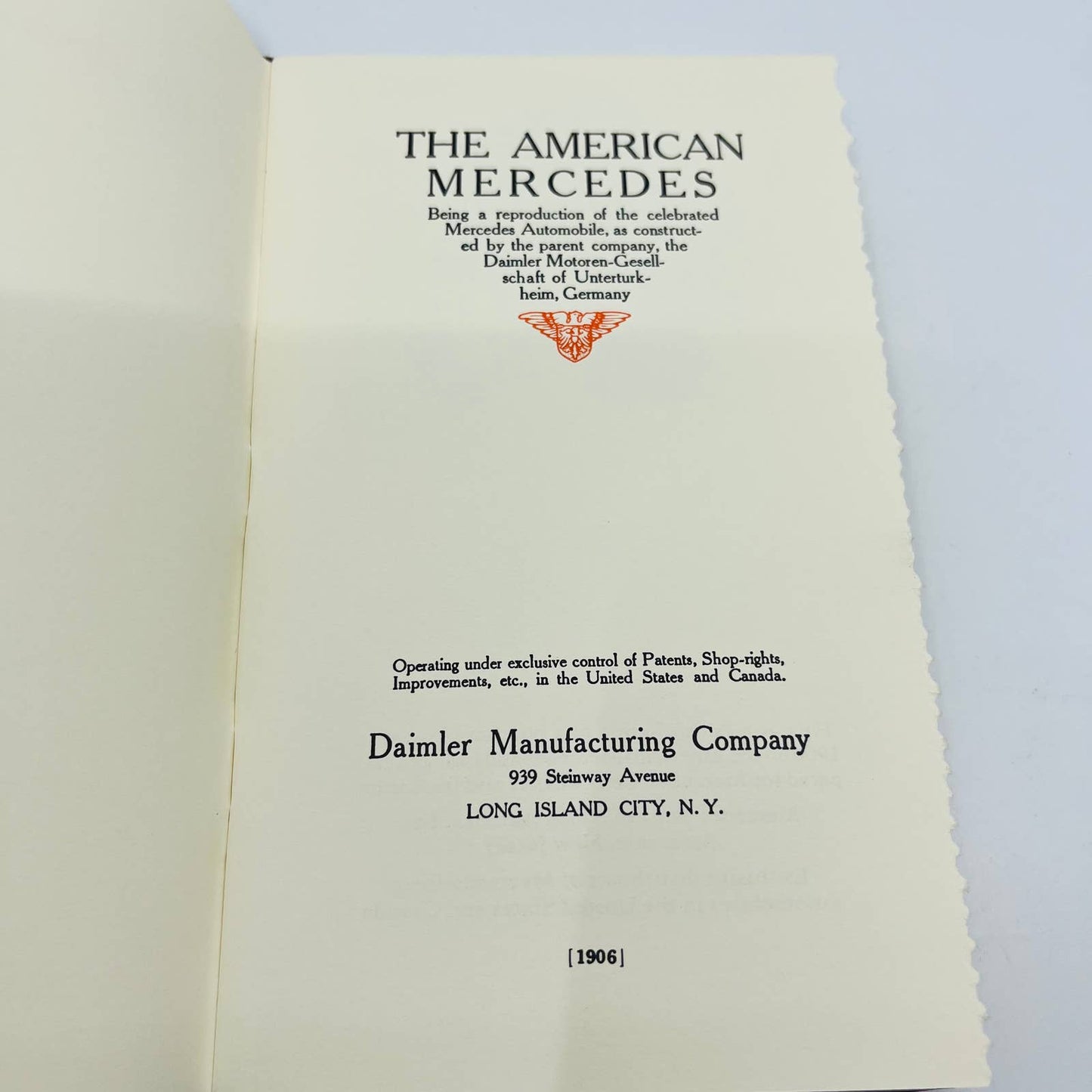 The American Mercedes 1906 Brochure Booklet Daimler 1961 Reprint BA1