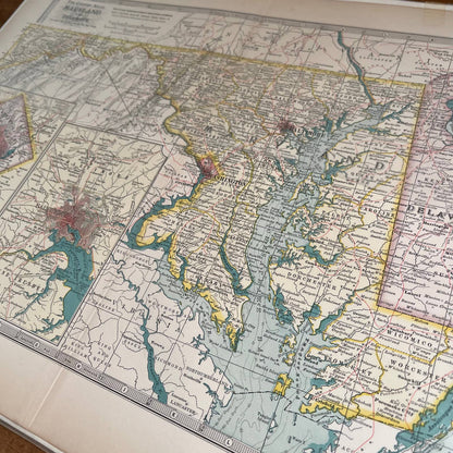 Antique 1897 The Century Atlas Map of Maryland & Delaware Engraved 12.5x17 FL5