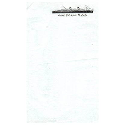 Vintage Cunard RMS Queen Elizabeth Stationary Letterhead 1 Sheet AD1