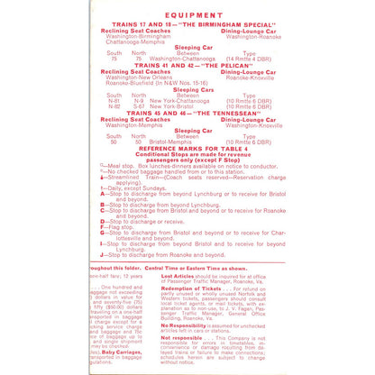 1963 Norfolk and Western Railway Powhatan Arrow and Pocahontas Timetable SE5