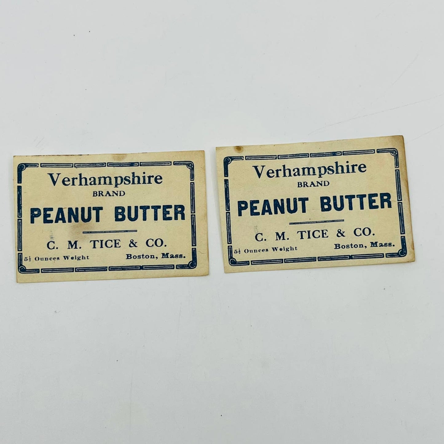 VERHAMPSHIRE Brand Peanut Butter Label C.M. Tice & Co. Boston Set of 2 EA4