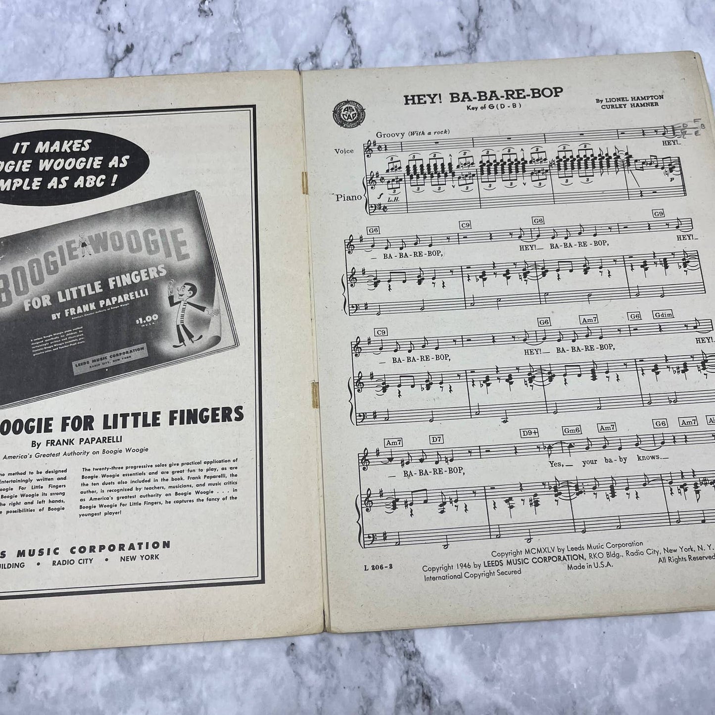 Sheet Music 1946 LIONEL HAMPTON "HEY! BA-BA-RE-BOP" BIG BAND LEADER Vintage TJ4