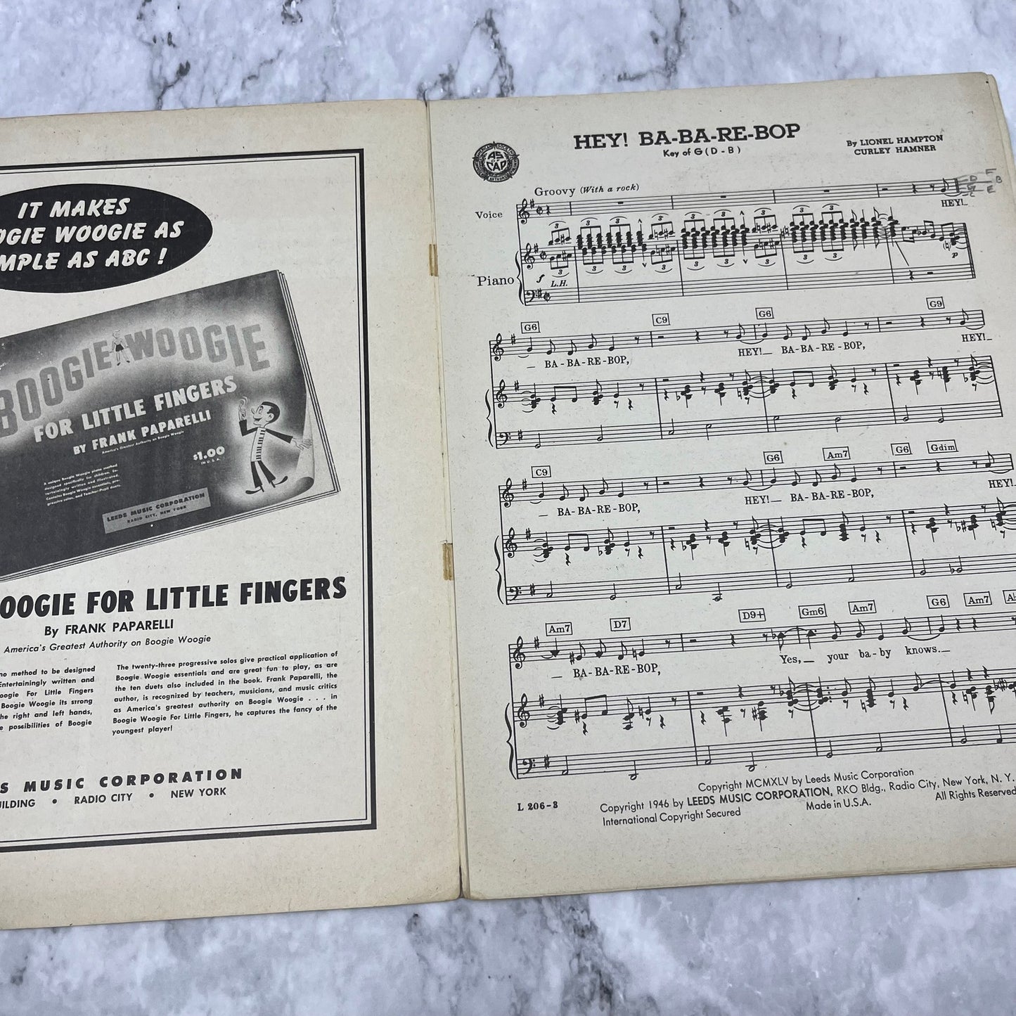Sheet Music 1946 LIONEL HAMPTON "HEY! BA-BA-RE-BOP" BIG BAND LEADER Vintage V41-2