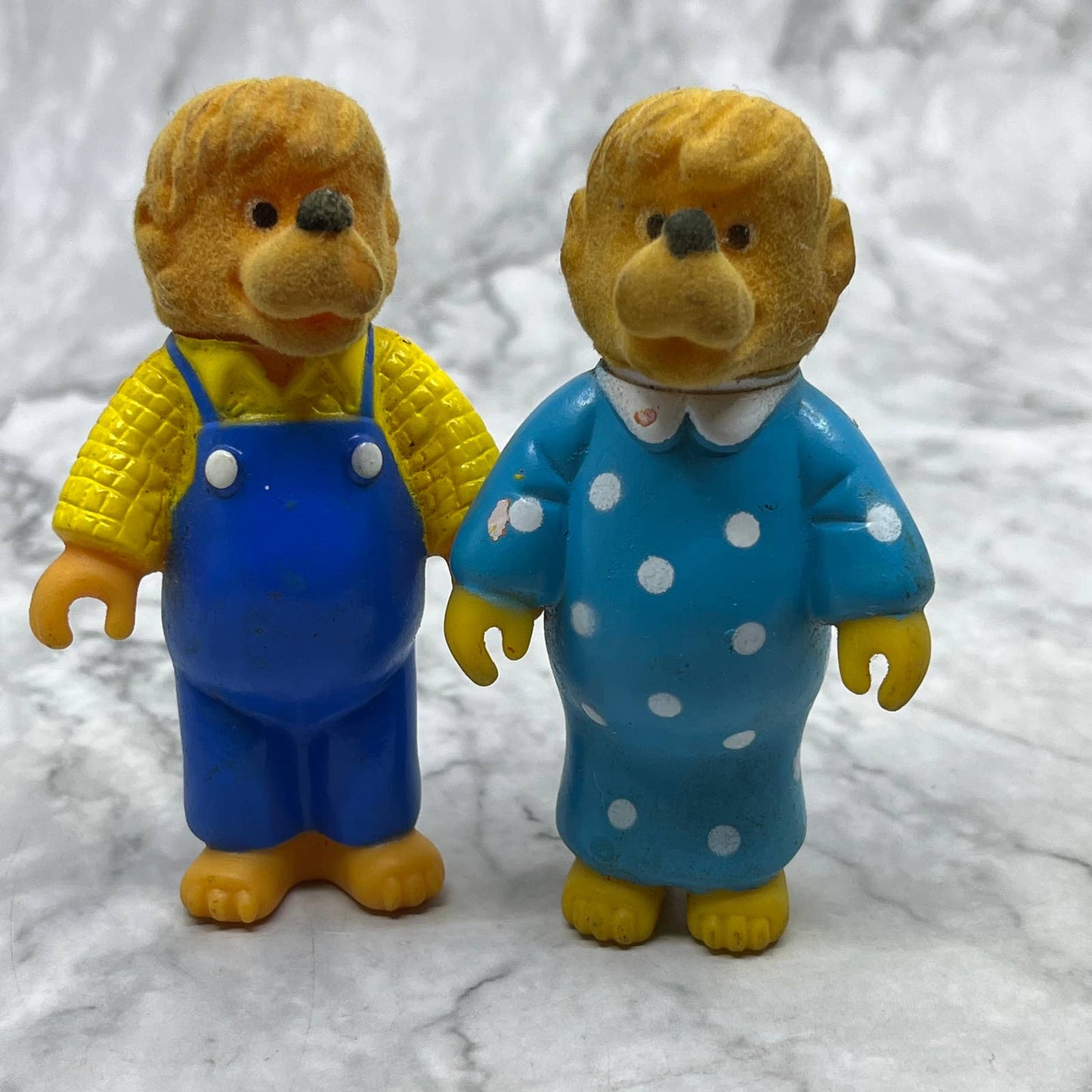 Vintage 1986 Vinyl Body Flocked Heads Berenstain Bears Papa Mama 3.5" Lot 2 TJ3