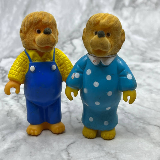 Vintage 1986 Vinyl Body Flocked Heads Berenstain Bears Papa Mama 3.5" Lot 2 TJ3