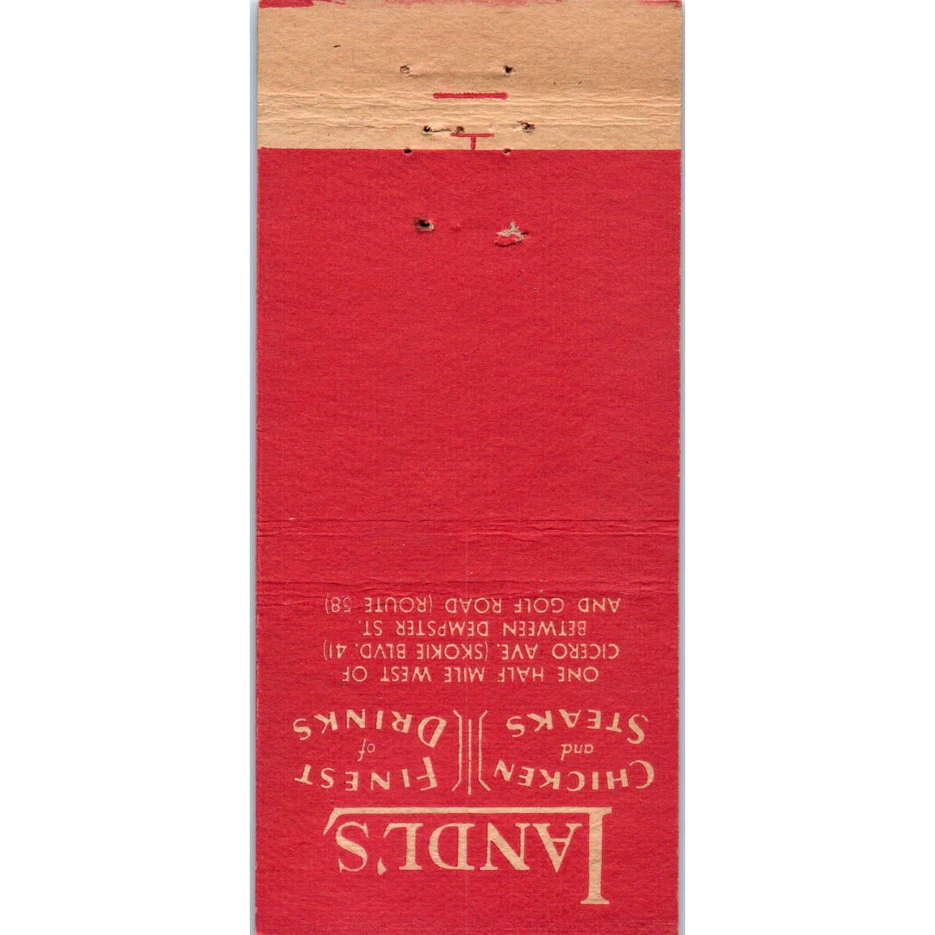 Landl's Restaurant Smokie Illinois Advertising Matchbook Cover SA1-M11