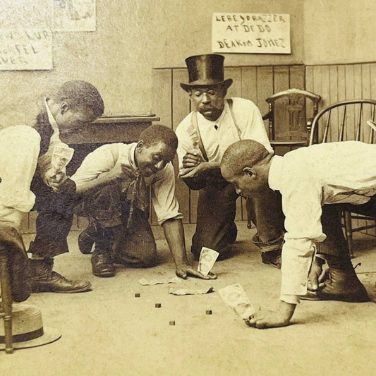 c1885 Stereoview Card Well Dressed African American Men Playing Dice in a Church