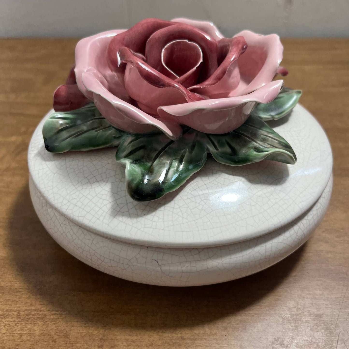 1950s Capodimonte Style Porcelain Bone China Candy/Jewelry Dish Pink Rose 6” TA3
