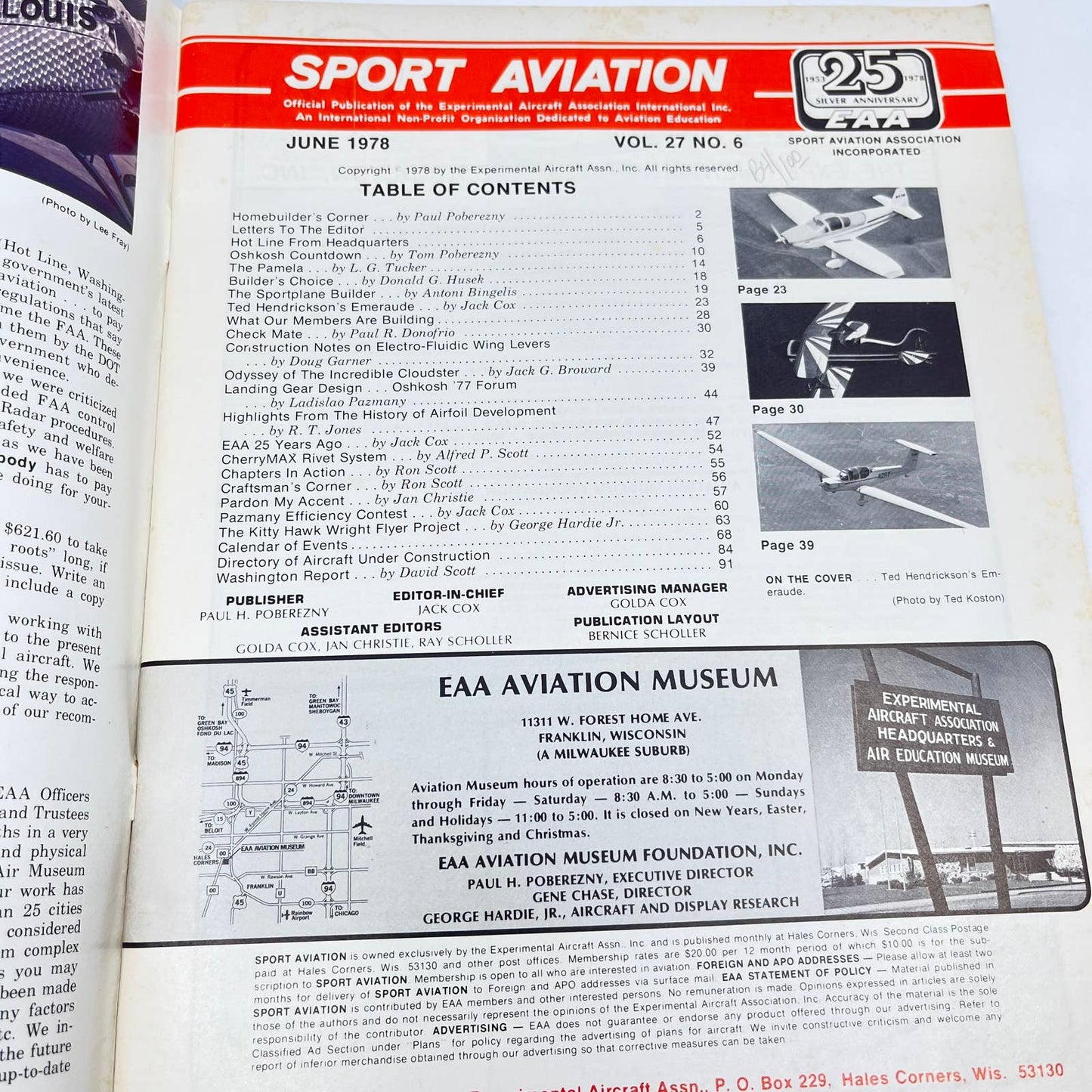 Sport Aviation Magazine June 1978 Flying Airplane Pilot EAA Magazine TC6