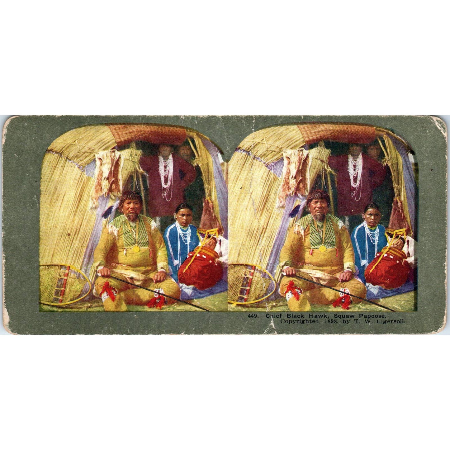 Chief Blackhawk Squaw Papoose - Antique Stereoview Card TJ1-C1