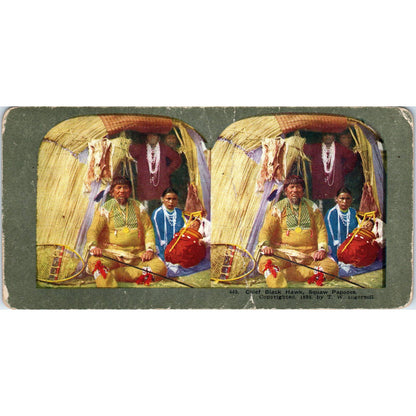 Chief Blackhawk Squaw Papoose - Antique Stereoview Card TJ1-C1