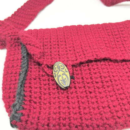 Vintage Handmade Crocheted Maroon Red Purse Handbag 10” TG1