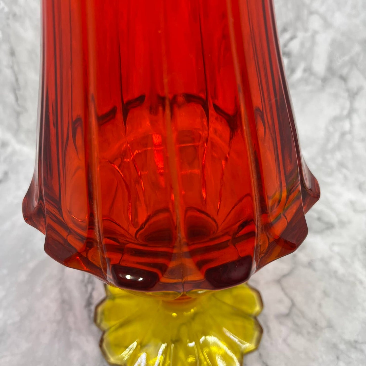 LARGE Vintage MCM Fenton 23" Amberina Red Orange Swung Vase Thumbprint