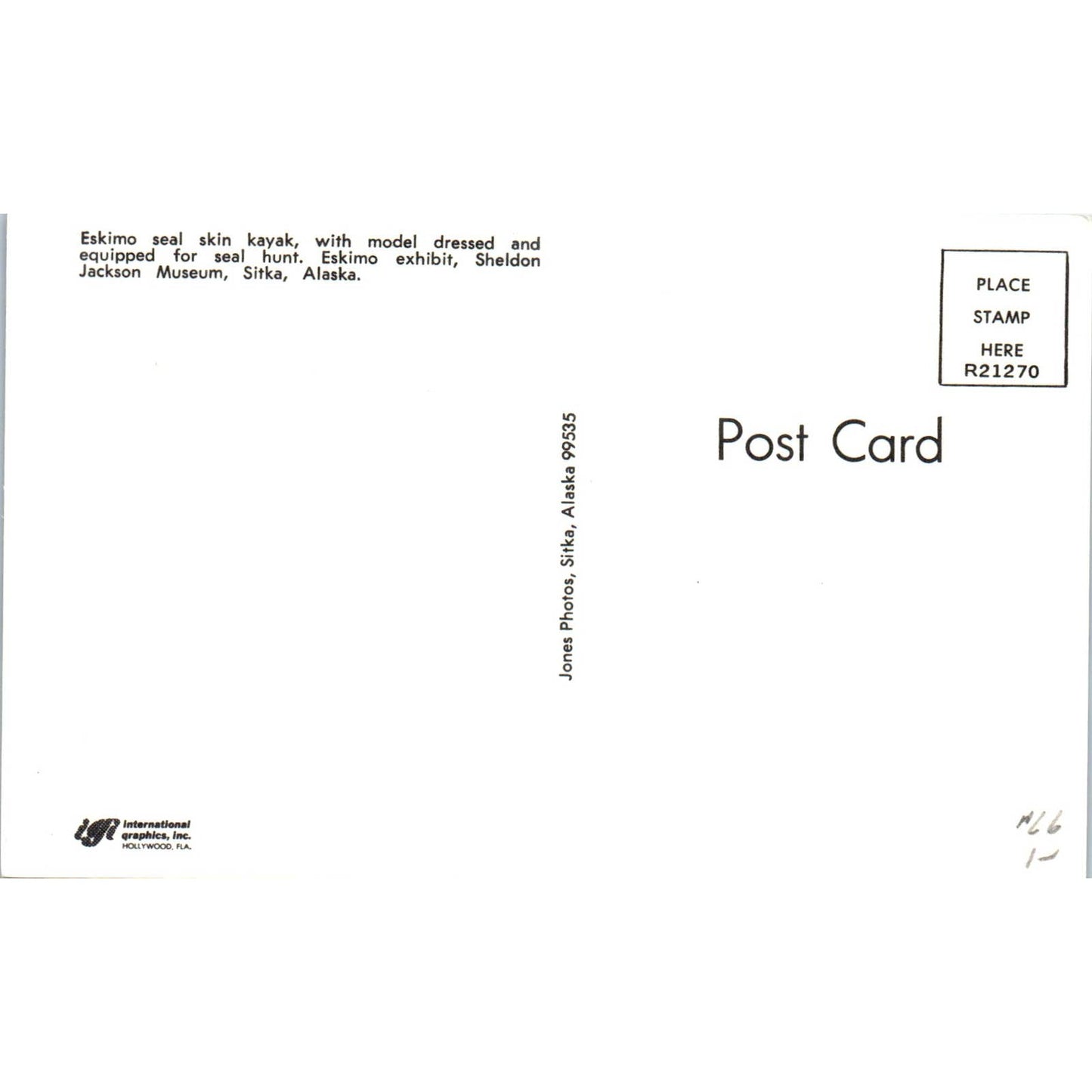 Eskimo Kayak Sheldon Jackson Museum Sitka Alaska Original Postcard TK1-29